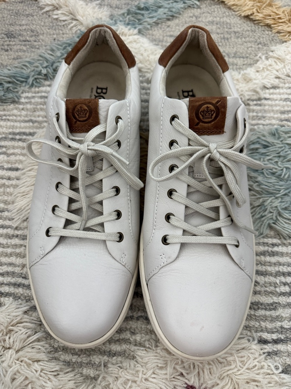 Born Light Grey Leather Sneakers with Brown  Heel and Tongue Accents